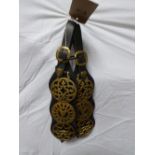Pair of leather martingales each with three horse brasses and decorated with heart studs.