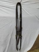 Set of black leather single driving reins