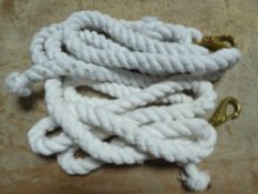 Two white lead ropes with brass catches