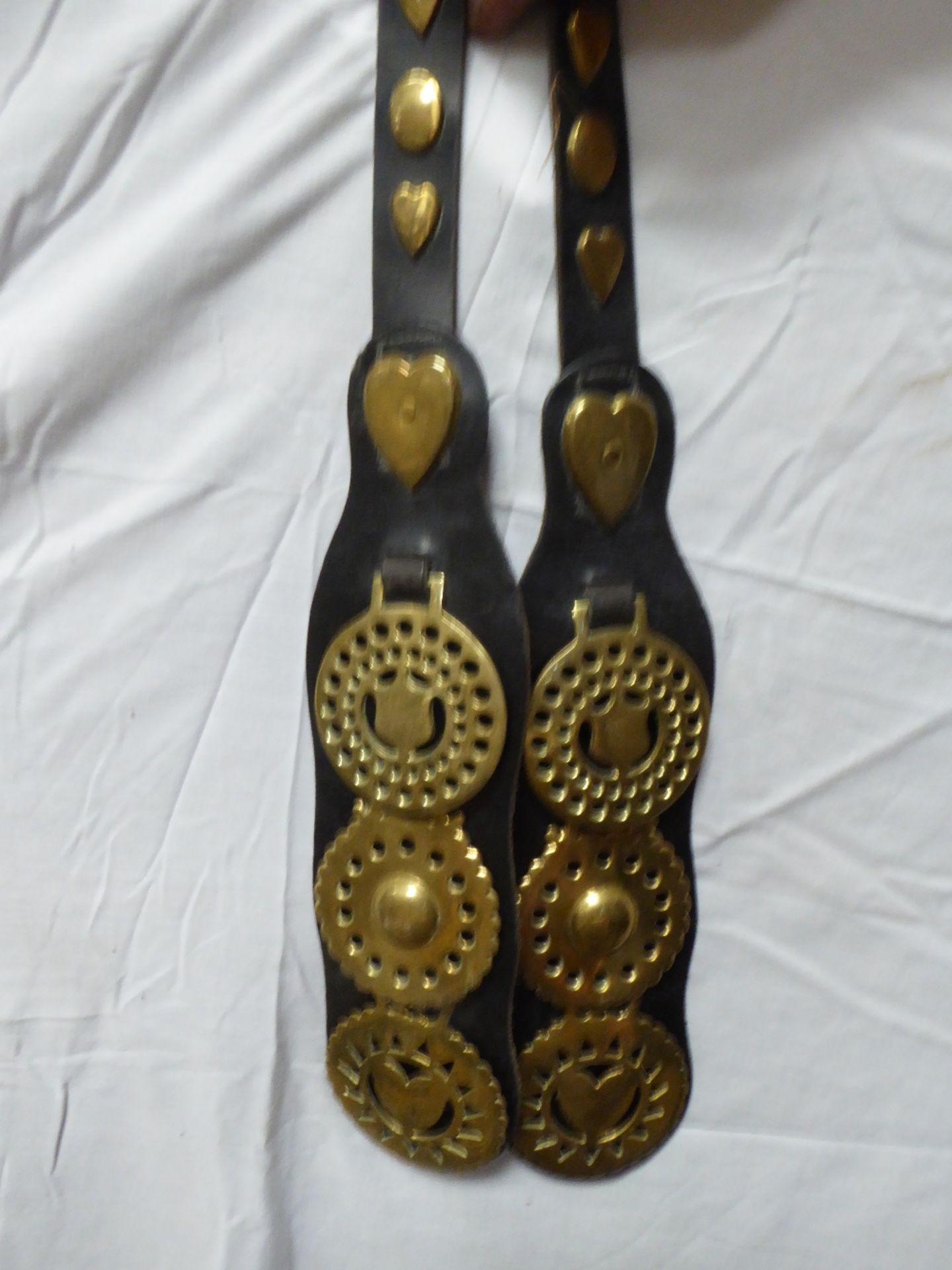 Long leather jointed strap each with three brasses