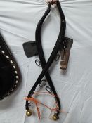 Black leather adjustable American collar, 26ins to 30ins with white leather inserts and a pair of