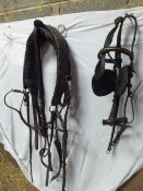 Set of black/patent light harness with breastplate, pad, bridle, breeching and crupper