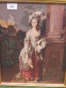 Framed tapestry picture after Gainsborough (glass broken). Estimate £30-50