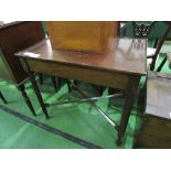 Mahogany tilt-top table with cross stretcher, 80cms x 52cms x 71cms.