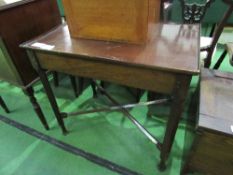 Mahogany tilt-top table with cross stretcher, 80cms x 52cms x 71cms.