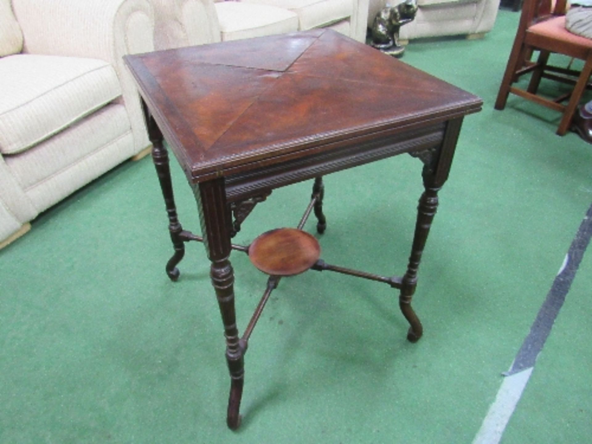 Late Victorian mahogany envelope card table, 76cms x 76cms (open) x 71cms. Estimate £60-90 - Image 3 of 6