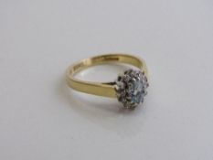 18ct gold ring set with aquamarine diamonds, size O, weight 3.6gms. Estimate £200-250