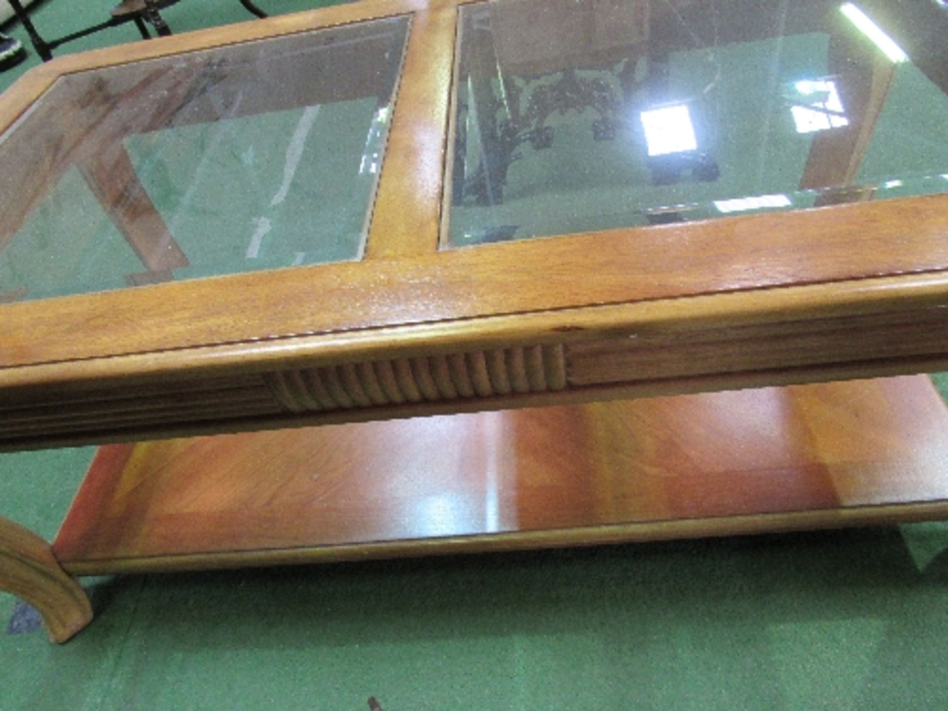 Twin glass panel coffee table with shelf beneath, 205cms x 67cms x 51cms. Estimate £20-40 - Image 3 of 3