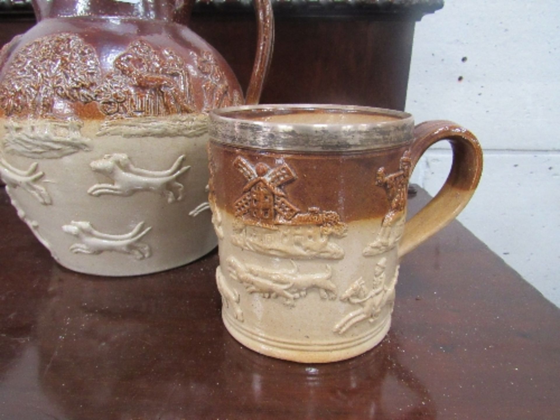 Salt-glazed tankard with silver rim & a lidded salt-glazed jug - Image 2 of 4