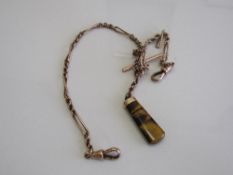 9ct gold watch chain with a tortoise shell type attachment, weight 25.3gms. Estimate £250-280