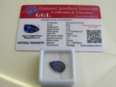 Natural pear cut loose tanzanite, 7.85ct with certificate. Estimate £50-70