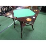 Late Victorian mahogany envelope card table, 76cms x 76cms (open) x 71cms. Estimate £60-90