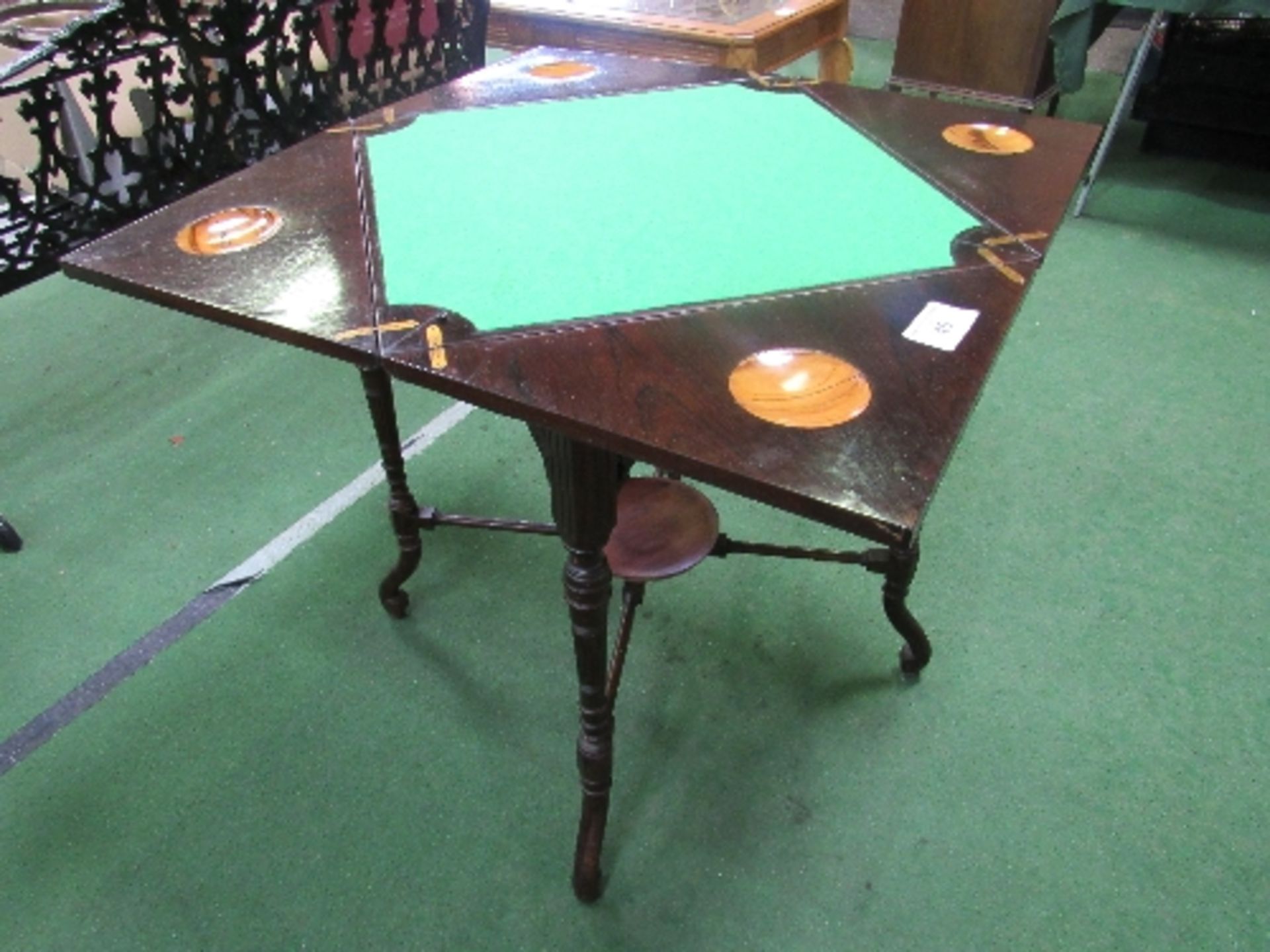 Late Victorian mahogany envelope card table, 76cms x 76cms (open) x 71cms. Estimate £60-90