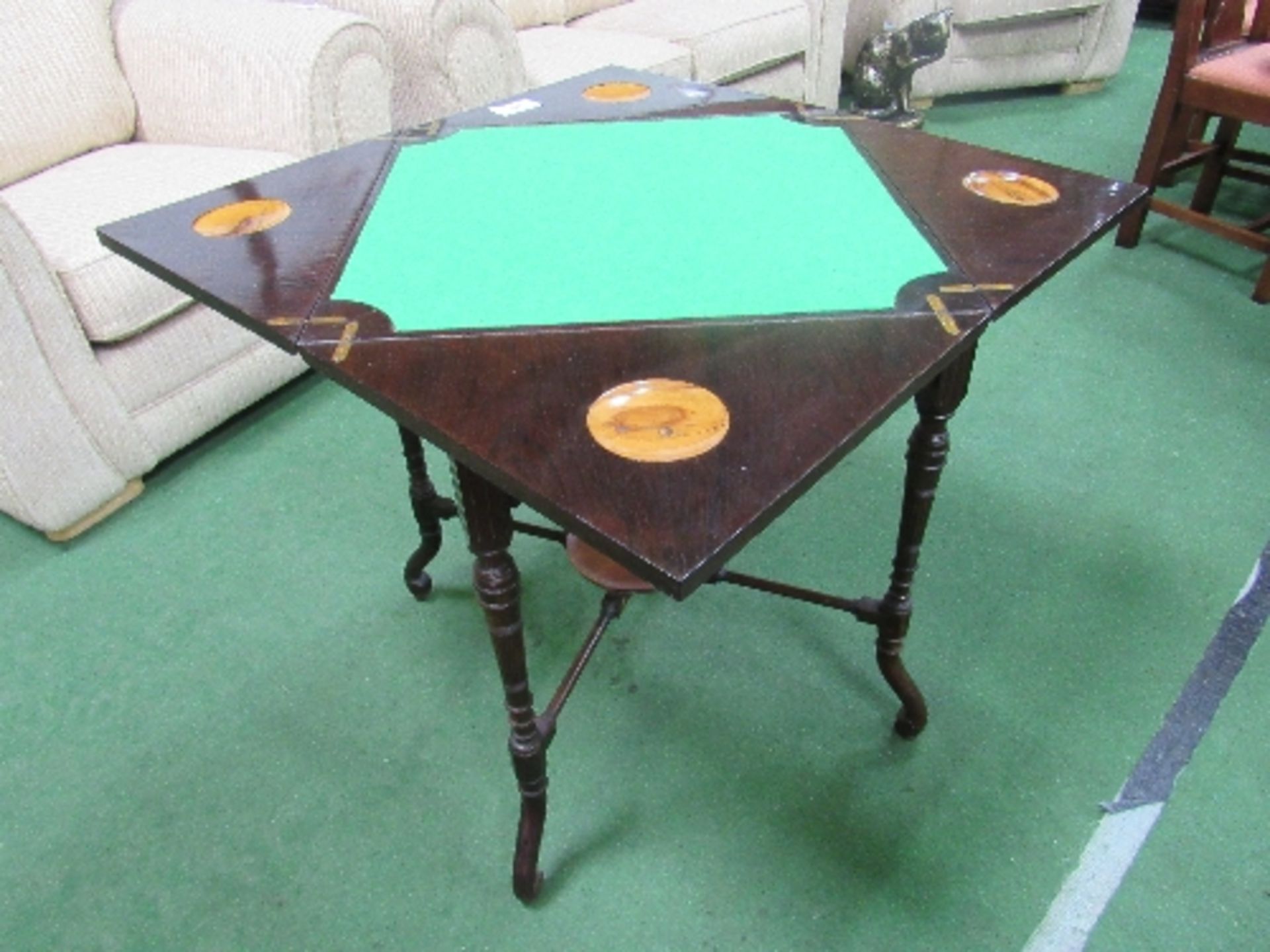 Late Victorian mahogany envelope card table, 76cms x 76cms (open) x 71cms. Estimate £60-90 - Image 2 of 6