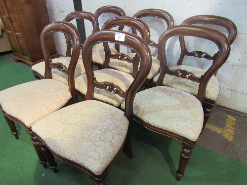 8 mahogany balloon back dining chairs with upholstered seats. - Image 2 of 4