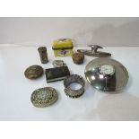 Bag of assorted small items including: desk clock; silver mounted nail buffer; 2 tortoise shell