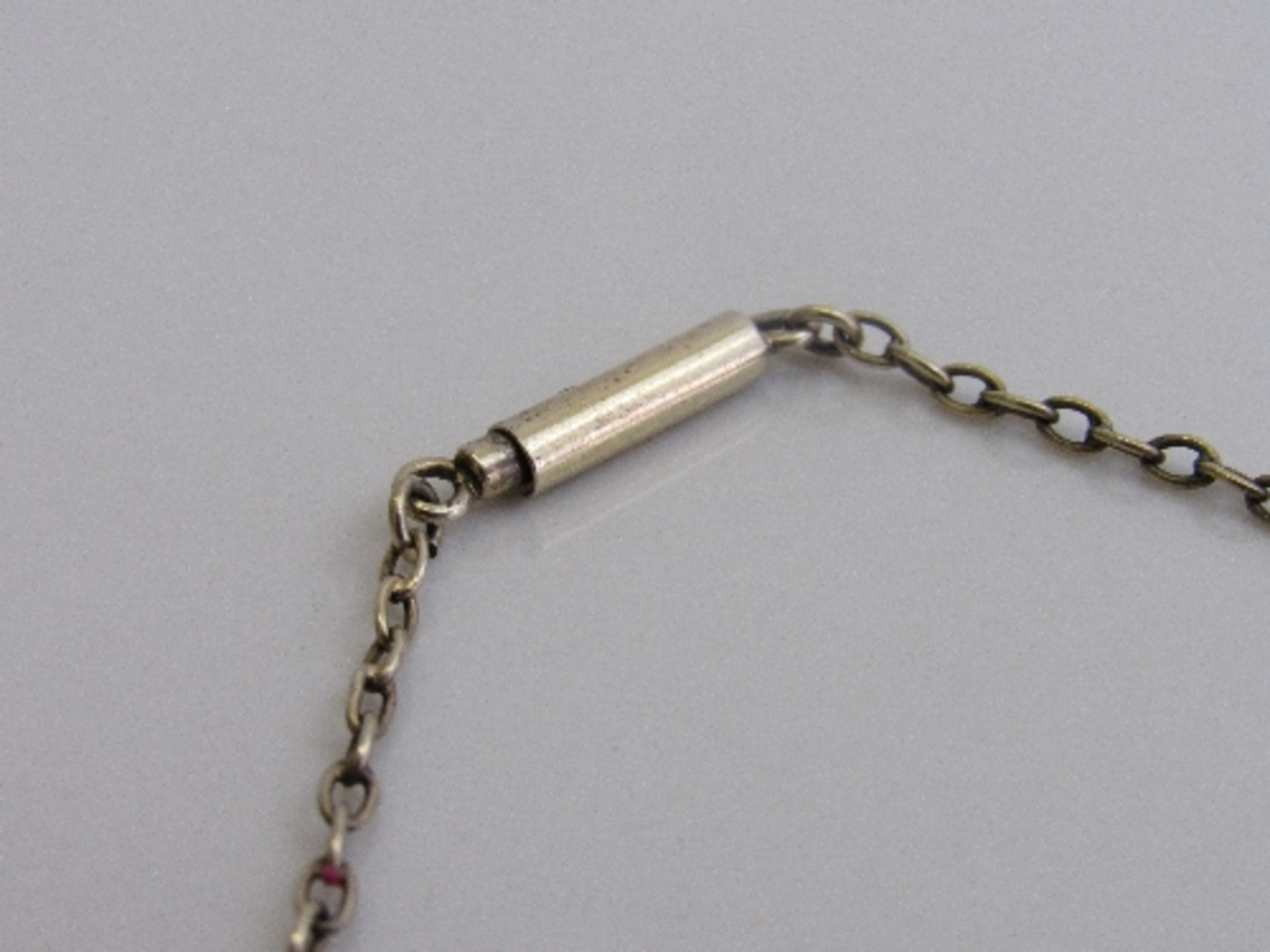 Art Nouveau Marius Hammer Norway 930 silver & pink enamel filigree drop necklace, length 42cms. - Image 3 of 4