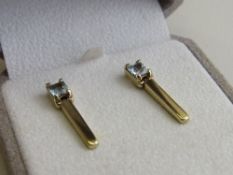 Pair of 9ct gold & pale blue stone earrings (boxed), weight 2gm. Estimate £20-30