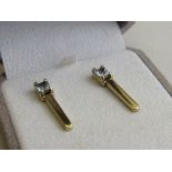 Pair of 9ct gold & pale blue stone earrings (boxed), weight 2gm. Estimate £20-30