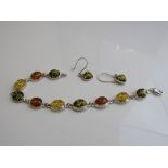 925 silver & coloured amber bracelet & earrings. Estimate £20-30