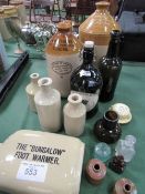 Qty of stoneware including a flagon marked Matthews of Elm Park Road, Reading &