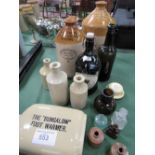 Qty of stoneware including a flagon marked Matthews of Elm Park Road, Reading &