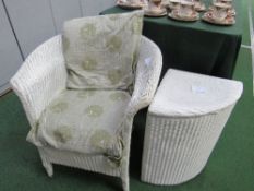 Lloyd Loom-style tub chair, linen basket & bedroom chair. Estimate £30-40