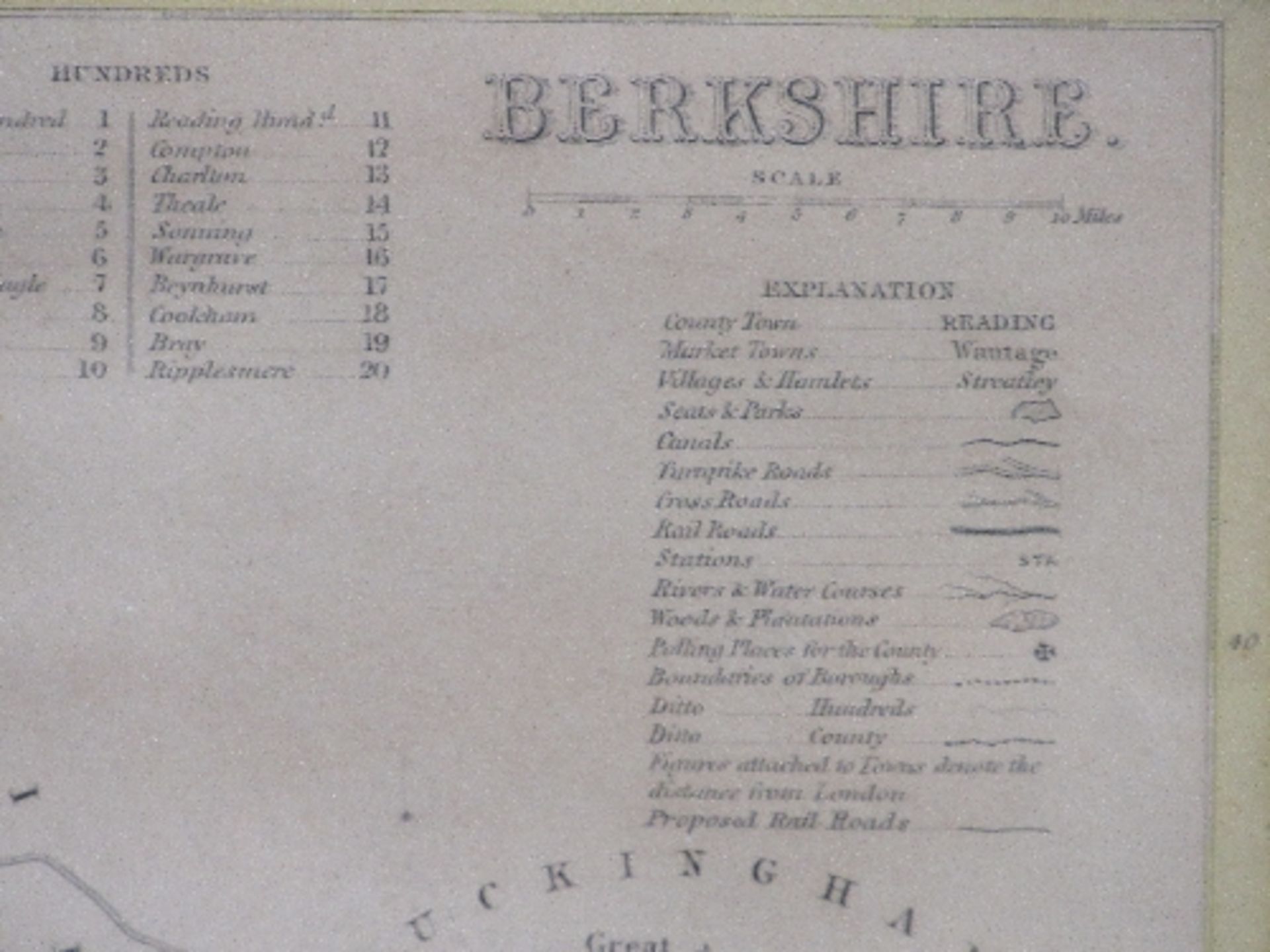 Framed & glazed map of Berkshire by J Archer, circa 1840, showing the Hundreds. Estimate £40-60 - Image 2 of 2