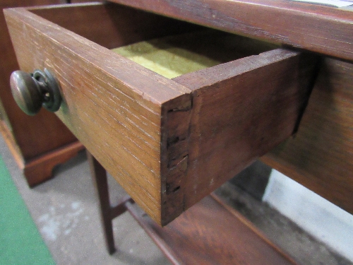 Oak side table with inlaid top, frieze drawer & undershelf (inlay a/f), 54cms x 37cms x 70cms. - Image 5 of 5