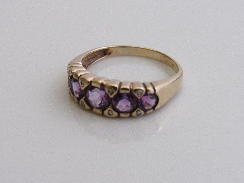 9ct gold ring with 5 amethysts, size T, weight 3.2gms. Estimate £100-130 - Image 2 of 2