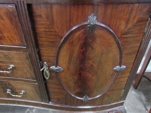 Mahogany & walnut veneer serpentine front sideboard, on ball & claw feet, 166cms x 60cms x 130cms. - Image 7 of 7