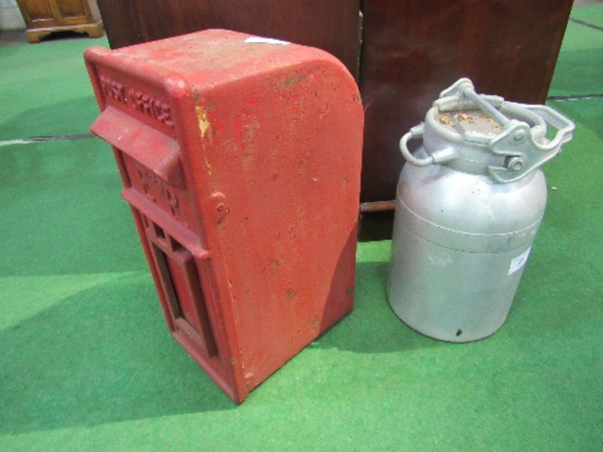 Aluminium milk churn & an original red post box. Estimate £70-90 - Image 2 of 4