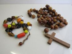Wooden rosary & necklace of native coloured beads. Estimate £10-20