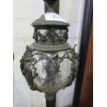 Victorian brass decorated etched glass hanging lamp. Estimate £50-80