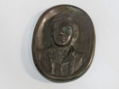 Bronze plaque depicting head & shoulders of a young gentleman in Georgian clothing, by W Scott.