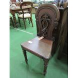 Late Victorian mahogany carved back hall chair. Estimate £30-40