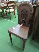 Late Victorian mahogany carved back hall chair. Estimate £30-40