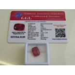 Natural cushion cut loose ruby, 7.6ct with certificate. Estimate £50-70