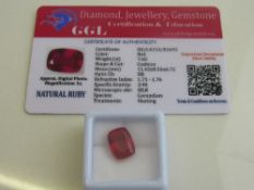 Natural cushion cut loose ruby, 7.6ct with certificate. Estimate £50-70