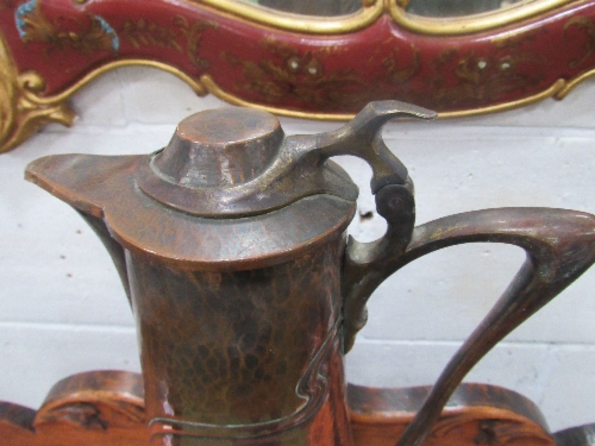 WMF Art Nouveau style copper & brass lid jug with sparrow beak, marks to base, height 33cms. - Image 4 of 4