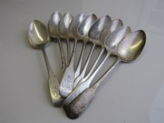 9 silver dessert spoons, hallmarked Edinburgh 1815, engraved with Ronald family coat of arms, weight