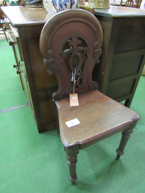 Late Victorian mahogany carved back hall chair. Estimate £30-40 - Image 2 of 2