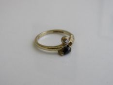 9ct gold, diamond & black stone ring, size N, weight 2.1gms. Estimate £40-60