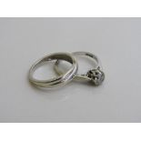 9ct white gold bridal set of rings, the solitaire diamond being about 1/2 carat & the band set