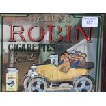 Ogden's Robin Cigarettes advertising mirror, in wooden frame. Estimate £10-20