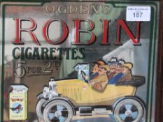 Ogden's Robin Cigarettes advertising mirror, in wooden frame. Estimate £10-20