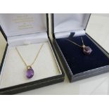 9ct gold & pale purple stone pendant on a 9ct gold chain, weight 2.4gms & a pale purple stone
