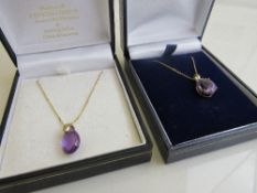 9ct gold & pale purple stone pendant on a 9ct gold chain, weight 2.4gms & a pale purple stone