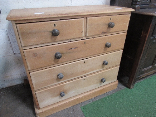 Old pine chest of 2 over 3 drawers, 100cms x 44cms x 91cms. Estimate £30-50