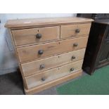 Old pine chest of 2 over 3 drawers, 100cms x 44cms x 91cms. Estimate £30-50